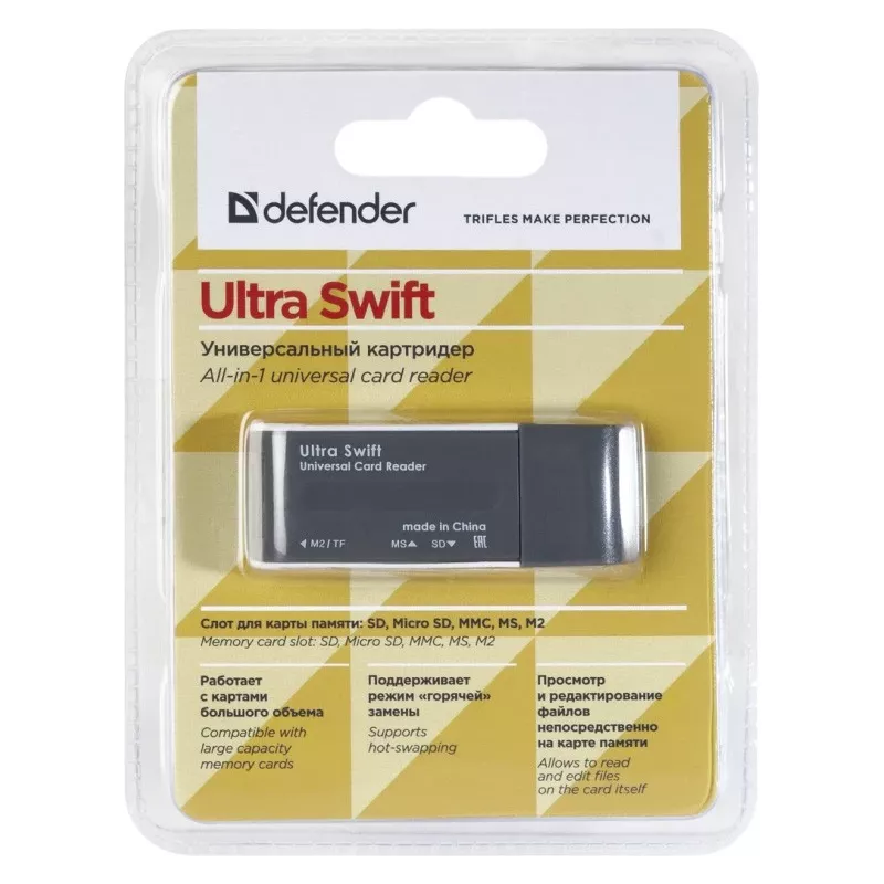 Lettore di schede DEFENDER ULTRA SWIFT USB 2.0 modello 83260 – compatibile con schede SD e microSD