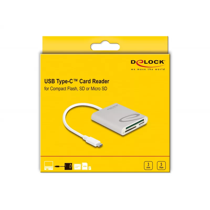 Lettore di schede DeLOCK 91005 USB 3.2 Gen 1 Type-C grigio CF MMC MicroSD