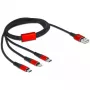 Cavo di ricarica USB DeLOCK 3 in 1 Type-A a Lightning / 2 x USB Type-C 1 m nero / rosso