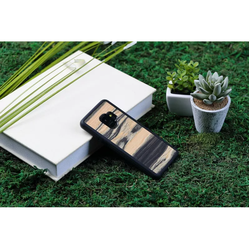 Custodia per smartphone in legno per Samsung Galaxy S9, finitura ebano bianco/nero