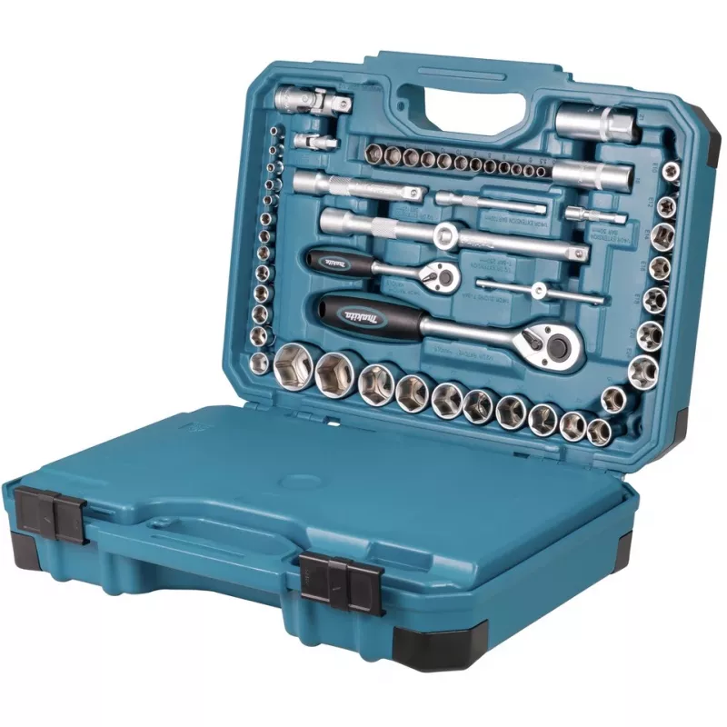 Set utensili manuali E-17980, 231 pezzi blu, con 2 cricchetti reversibili, 1/4 e 1/2, valigetta