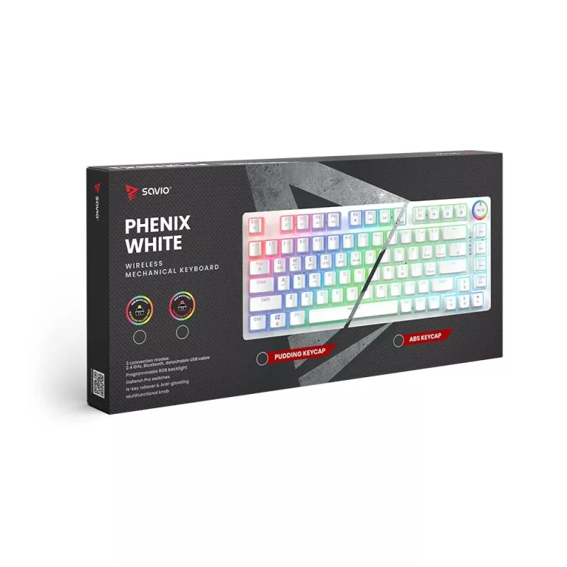 Tastiera gaming Savio Phenix WHITE GAT RED PUD con filo wireless USB Bluetooth RGB LED