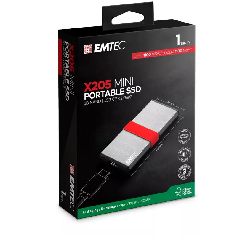 Emtec X205 Mini 1 TB USB Type-C USB 3.2 Gen 2x2 argento