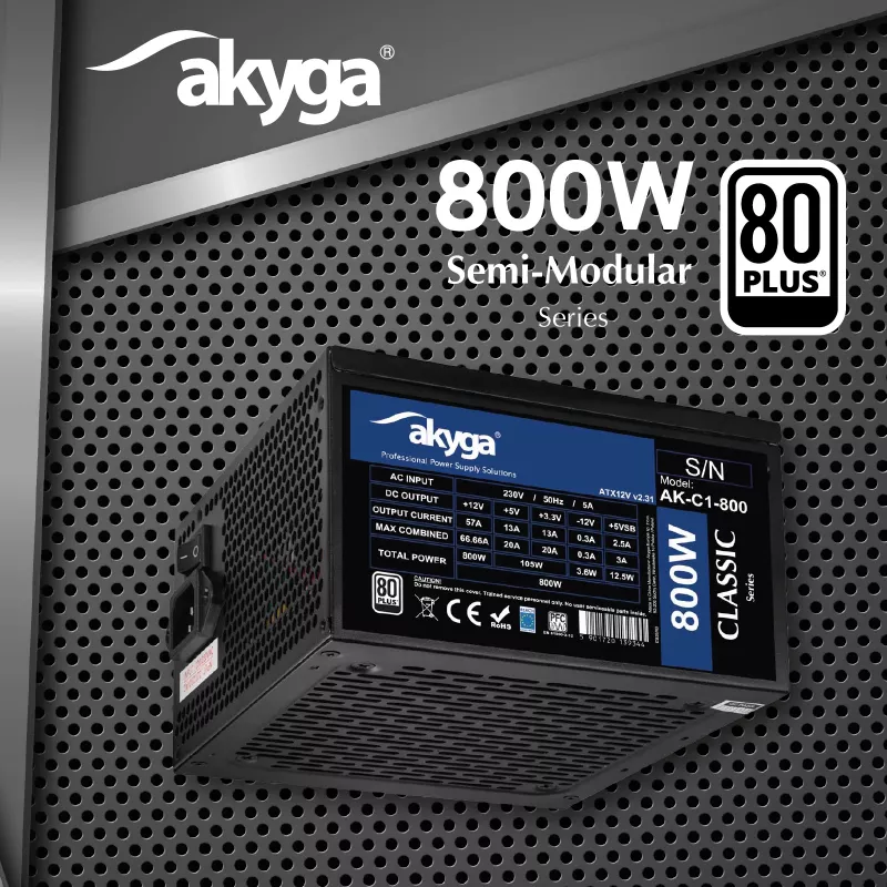 Alimentatore ATX Akyga Classic AK-C1-800 800 W, 80 PLUS, PFC attivo, ventola 120 mm