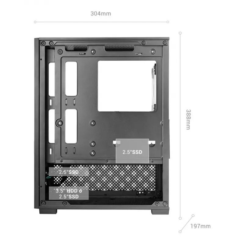 Case per PC mini-tower TACENS Mars Gaming MC-SE2 — Mini-ITX / Micro-ATX, nero, finestra laterale, alimentatore sul fondo, supporta 2x2,5 pollici + 1x3,5 pollici