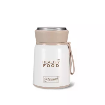 Borraccia termica Maestro MR-1646-53 0,53 L acciaio inox, beige/bianco, isolata sottovuoto, a tenuta stagna, con cucchiaio e ciotola