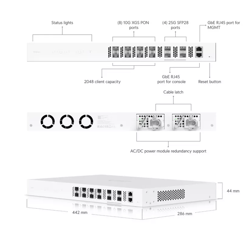 Switch managed Ubiquiti UISP-FIBER-OLT-XGS 10 Gbit/s 1U