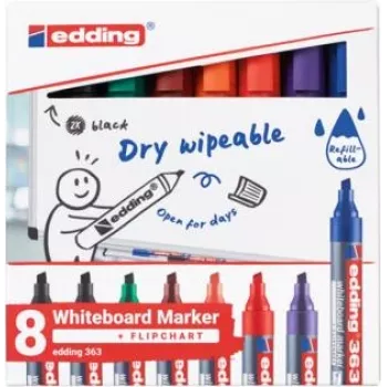 Pennarello per lavagna bianca Edding 4-363-8-S2999, colori assortiti, punta 1–5 mm, confezione da 8
