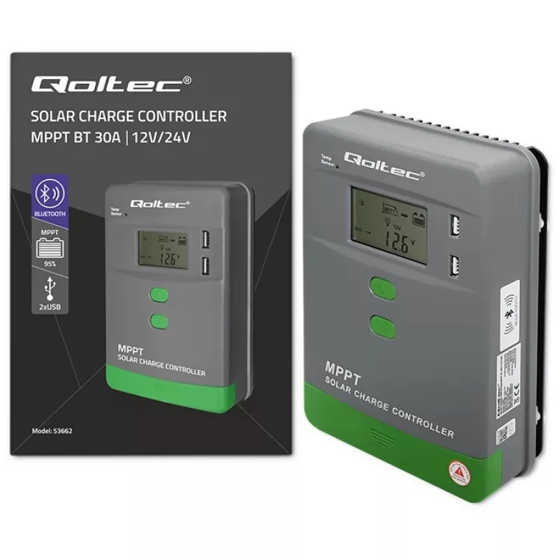 Regolatore di carica solare MPPT QOLTEC 53662 con sensore di temperatura