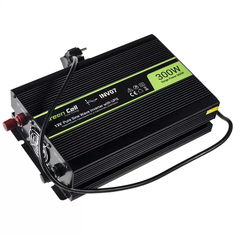 Convertitore di tensione Green Cell INV07, DC 12 V a AC 230 V, 300 W, 50 Hz, connettore Type-C, nero