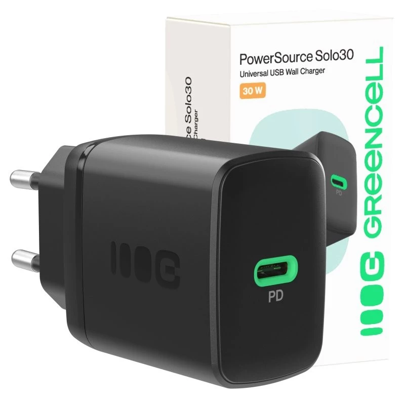 Alimentatore Green Cell PowerSource Solo30 30W nero — caricabatterie USB-C a porta singola