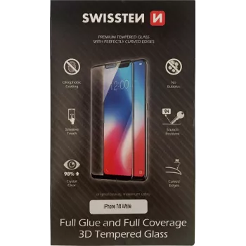 Protezione display in vetro temperato 3D full glue SWISSTEN per iPhone 7/8 — bianco