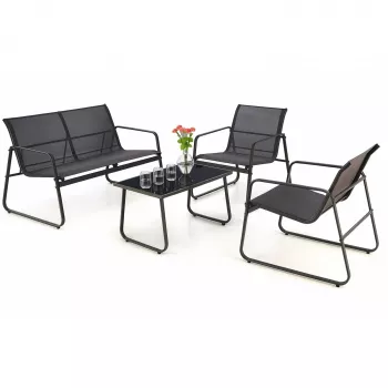 Set da giardino Extralink BLACK FOREST in tessuto due sedie + lettino + tavolino pieghevole nero L-0358 set da esterno