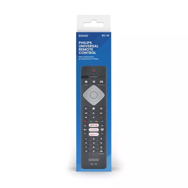 Telecomando IR SAVIO RC-16 per sintonizzatore TV / set-top box, 20 dispositivi, portata 10 m, nero