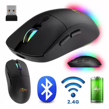 Mouse senza fili MEDIA-TECH MT1124 BT/RF Silent & Recharge — ambidestro, 3200 DPI, Bluetooth + 2,4 GHz USB, 6 tasti, ricaricabile