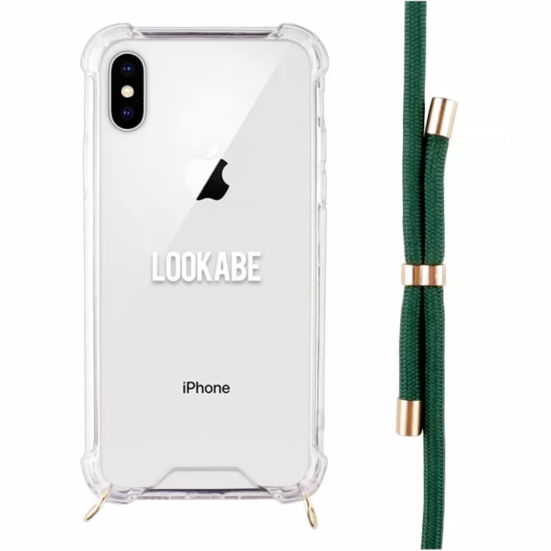 Custodia con collana per telefono Lookabe per iPhone X / Xs — oro con laccio verde