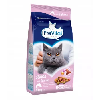 Crocchette per gatti PREVITAL Senior Salmon 1,4 kg — formula senior, 31% proteine, 9% grassi