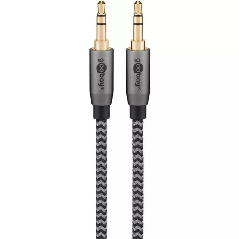 Plus Cavo di collegamento audio AUX 3,5 mm stereo (nero/argento, 2 metri)