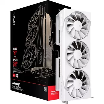 Scheda grafica XFX Radeon RX 9070 XT — 16 GB GDDR6, 256-bit, PCIe x16, 2400 MHz, 3 ventole bianca, 325×65 mm