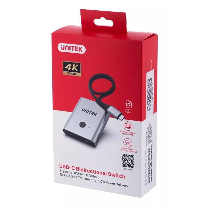 Unitek D1078A switch USB-C 4K bidirezionale, 2 ingressi e 1 uscita