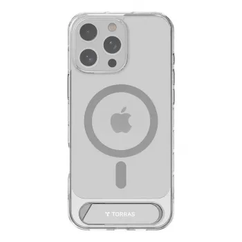 Custodia protettiva trasparente Torras Pstand Series per iPhone 16 Pro Max — trasparente, supporto integrato