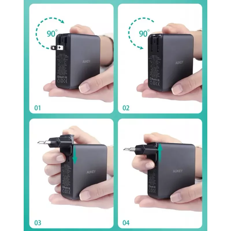 Caricabatterie da parete Aukey PA-B7O, 3×USB, tecnologia GaN