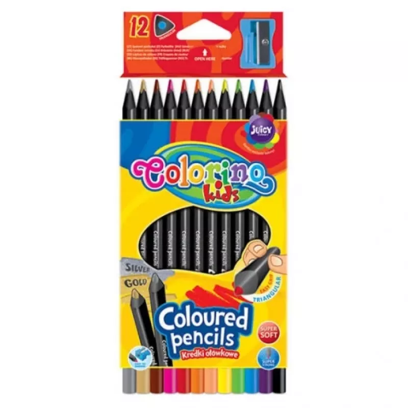 Matite colorate triangolari Colorino Kids 12 colori (con temperino) legno nero