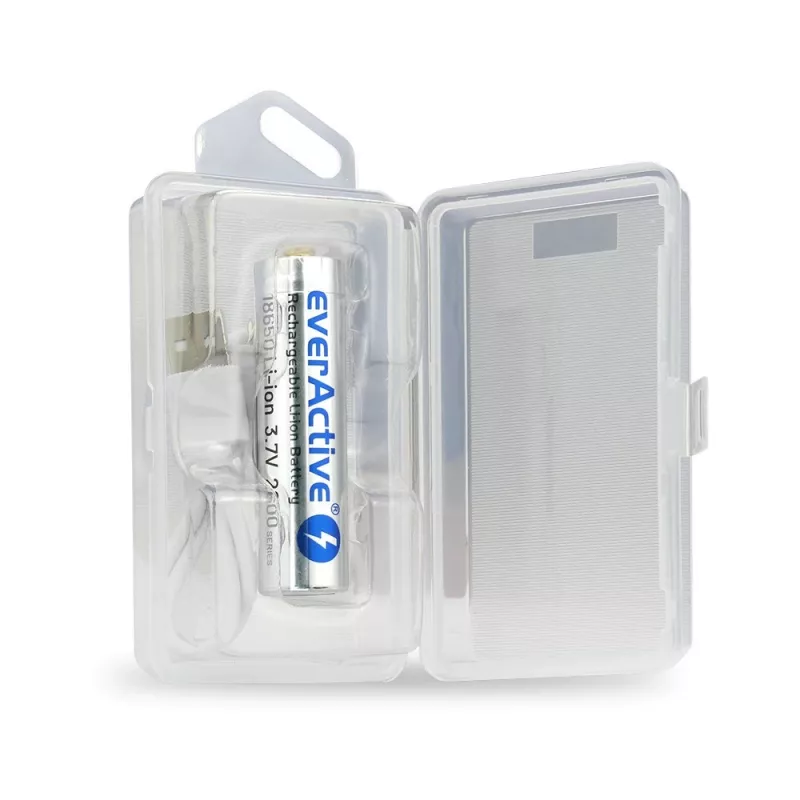 Batteria everActive 18650 3.7V Li-ion 2600mAh micro USB con protezione BOX