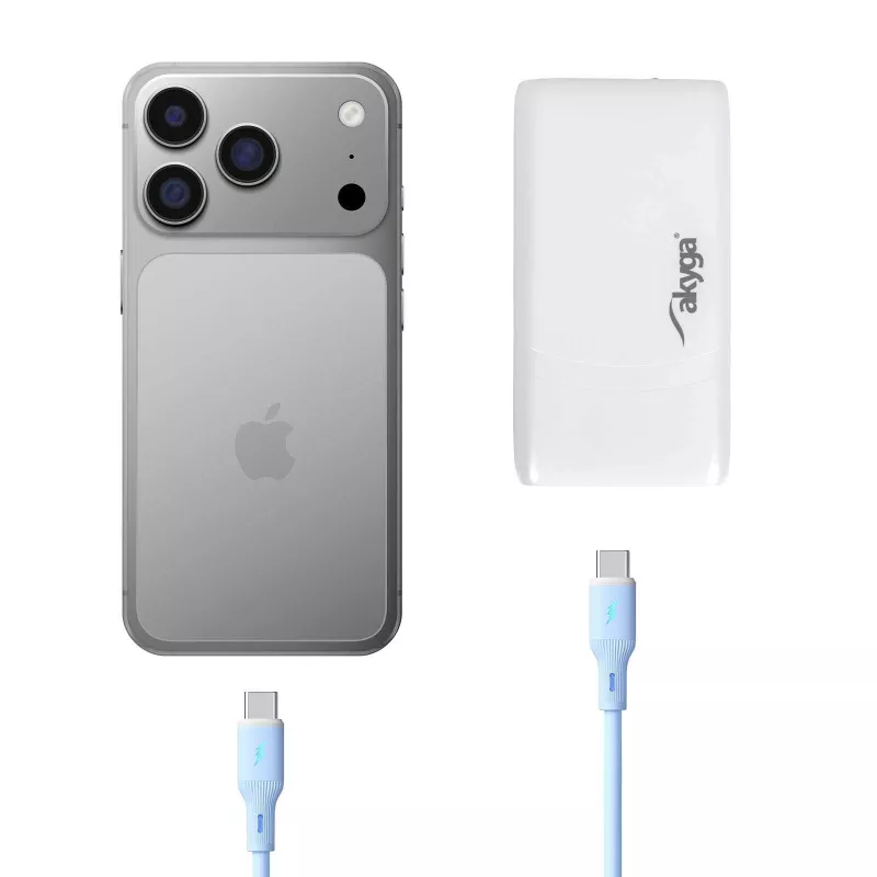 Akyga AK-CH-31 caricabatterie USB GaN piatto 65 W, USB-C PD + USB-A, bianco