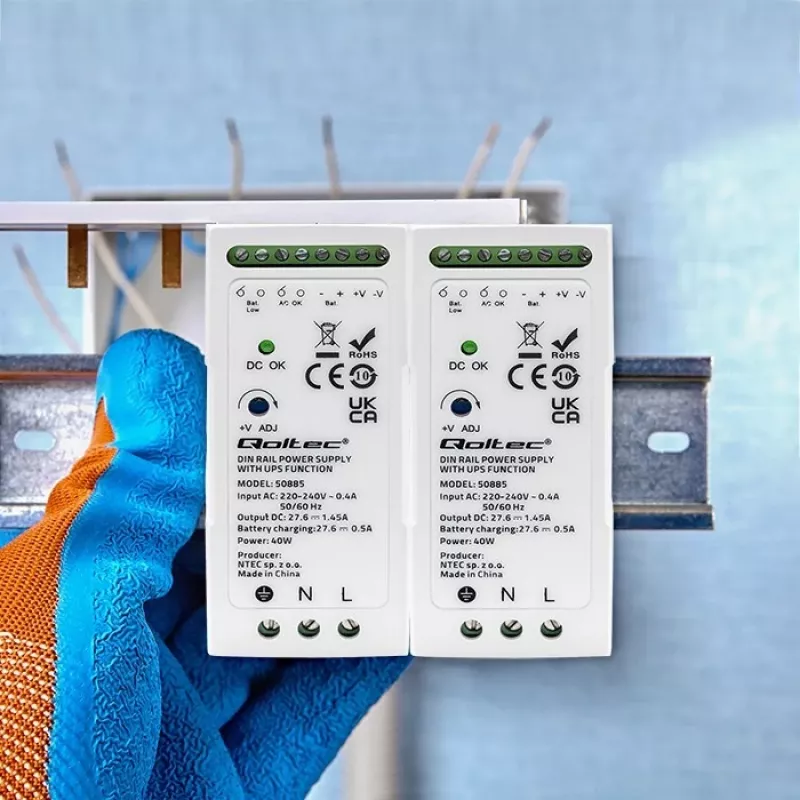 Qoltec 50885 Alimentatore stabile per guida DIN con funzione UPS | 40W