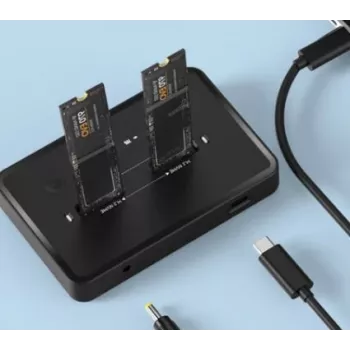 GEMBIRD docking station desktop dual drive USB Type-C M.2 NVMe e SATA SSD DD2-U3M2, supporta M.2 2242, 20 Gbit/s, RTL9210B
