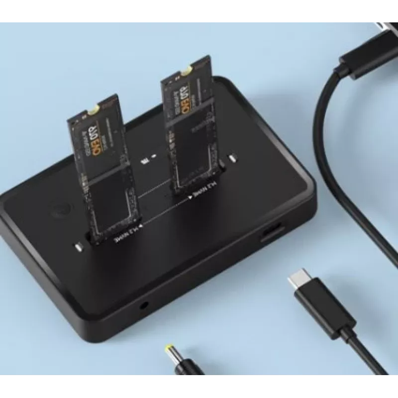 GEMBIRD docking station desktop dual drive USB Type-C M.2 NVMe e SATA SSD DD2-U3M2, supporta M.2 2242, 20 Gbit/s, RTL9210B