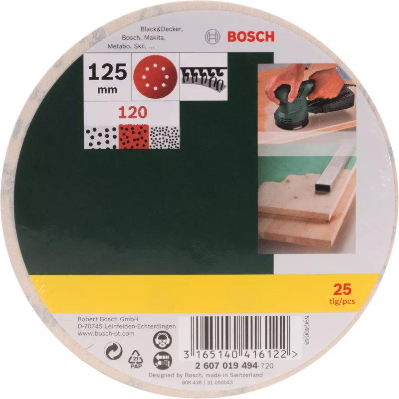 Set accessori levigatura Bosch 2 607 019 494 — confezione da 25 fogli abrasivi/accessori