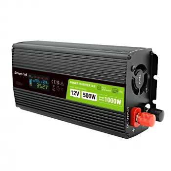 Convertitore di tensione Green Cell PowerInverter LCD 12 V 500W/1000W inverter per auto con display – inverter/adattatore a onda sinusoidale pura auto nero