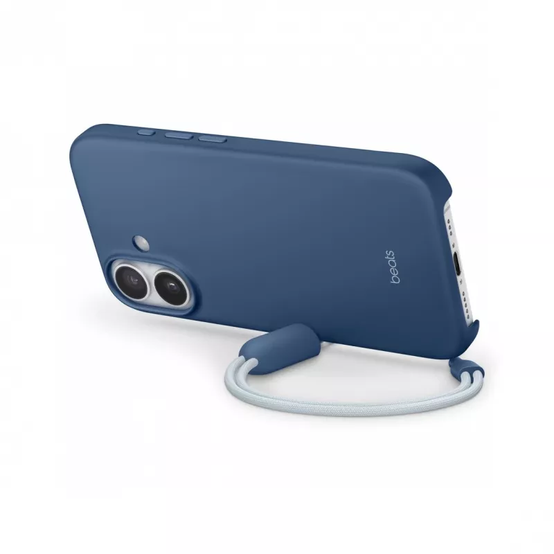Custodia con kickstand per iPhone 17 di Apple Beats — MagSafe, controllo fotocamera, policarbonato/microfibra, blu, compatibile con 6,3