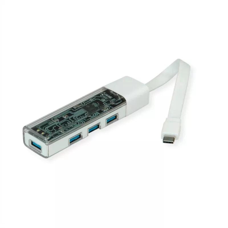 Hub USB 3.2 Gen 1 mobile ROLINE, 4 porte, cavo di collegamento Type-A+C