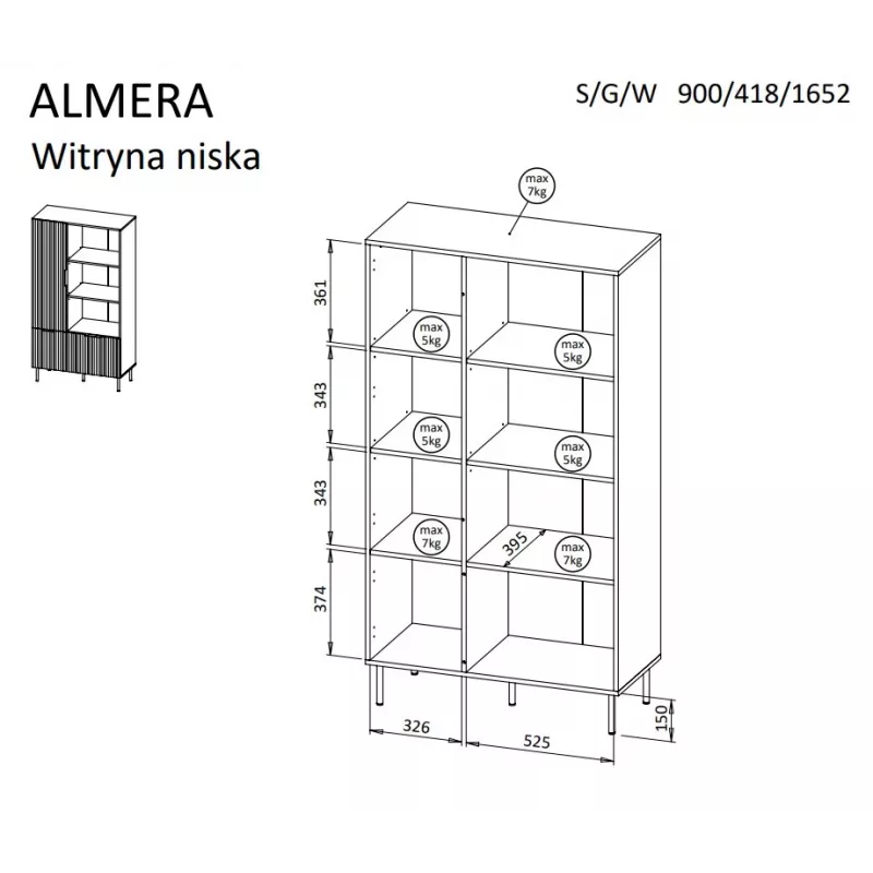 Libreria Cama Meble ALMERA Cama 4, noce/cashmere, 90×42×165 cm