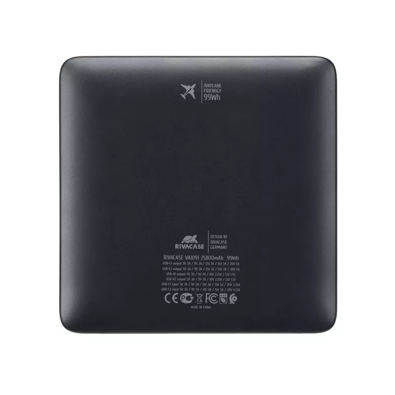 Powerbank Rivacase VA1091 — 25800 mAh, potenza totale in uscita 100 W, porte USB