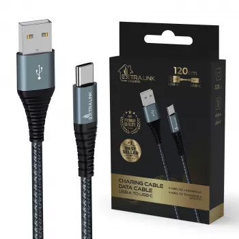 Cavo USB-A a USB-C Extralink Smart Life 15W, 120 cm, intreccio in nylon, nero
