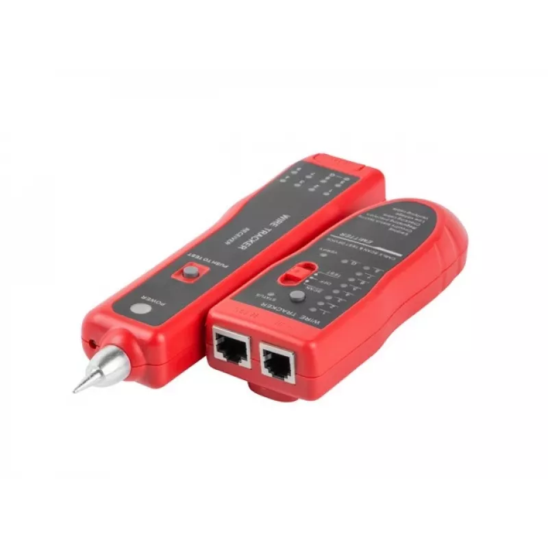 Tester per cavi di rete LANBERG NT-0501 — supporto RJ-11/RJ-12/RJ-45, lunghezza max 250 m, batteria integrata, indicatori LED, nero