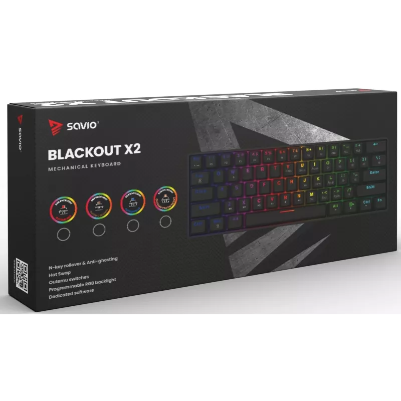 Tastiera meccanica da gaming SAVIO BLACKOUT X2 BROWN 61 tasti 60% USB QWERTY RGB Outemu Brown