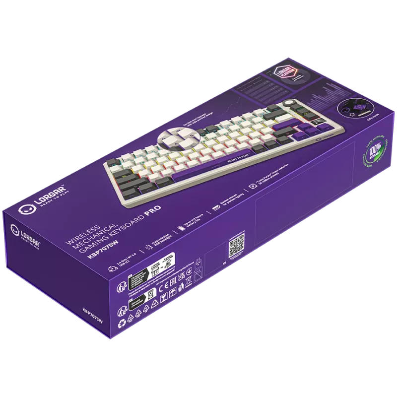 LORGAR KBP7075W, tastiera gaming meccanica 75% wireless Pro, beige, layout EN