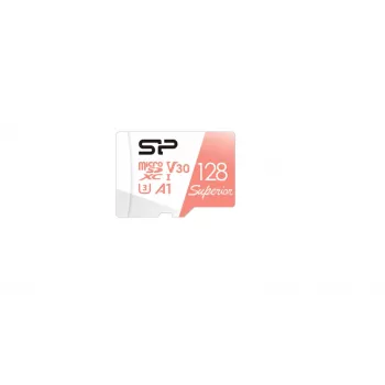 Scheda MicroSDXC Silicon Power Superior 128GB UHS‑I Class 10 U3 V30, 100/80 MB/s, bianco/pesca