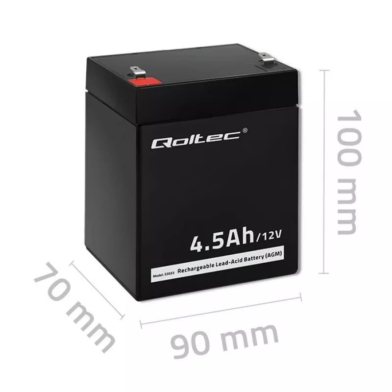 Qoltec 53033 batteria AGM 12 V 4,5 Ah, max 1,35 A, senza manutenzione