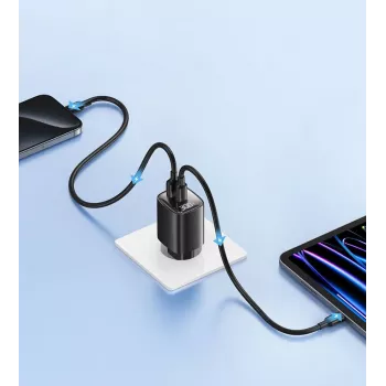 Caricabatterie rapido GaN USB e USB-C 30W usams CC229 bianco — indicatore LED, design compatto