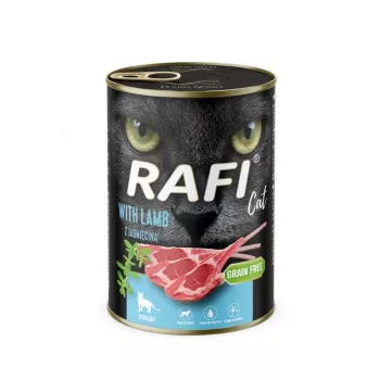 Cibo umido per gatti Dolina Noteci Rafi agnello 400 g busta — ricetta con agnello, alimento completo per gatti adulti