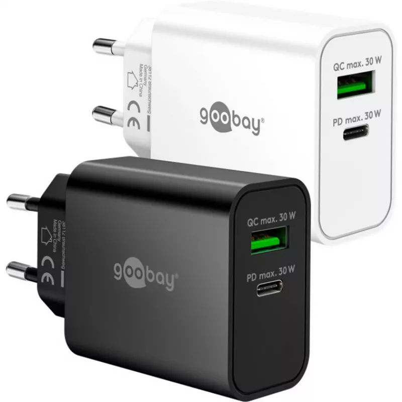 Caricabatterie rapido doppio Goobay USB-C PD GaN 30 W nero (75335)