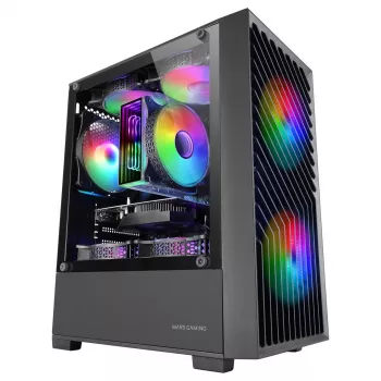 Case per PC TACENS Mars Gaming MC-VORTEX Mini Tower Mini-ITX/Micro-ATX vetro temperato nero, 3x120mm, GPU 27,3 cm, dissipatore CPU 162 mm