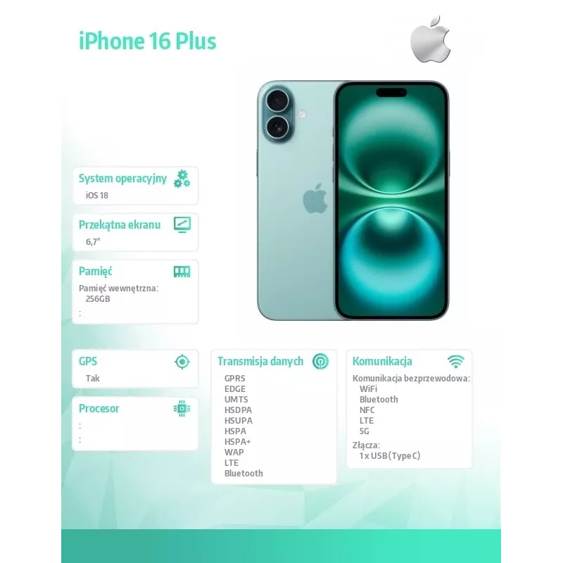 iPhone 16 Plus 256GB - Verde acqua