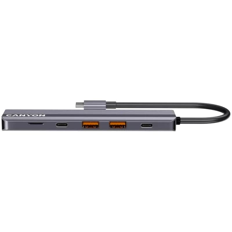 Hub USB Type-C CANYON DS-17 — HDMI, USB 3.2 Gen 1 A, USB-C, MicroSD, 10000 Mbit/s, grigio